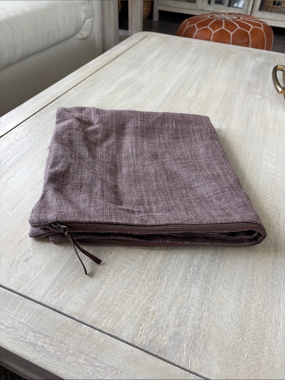 Pottery Barn Belgian Linen Accent Pillow Cover with Zipper-24” Mulberry color